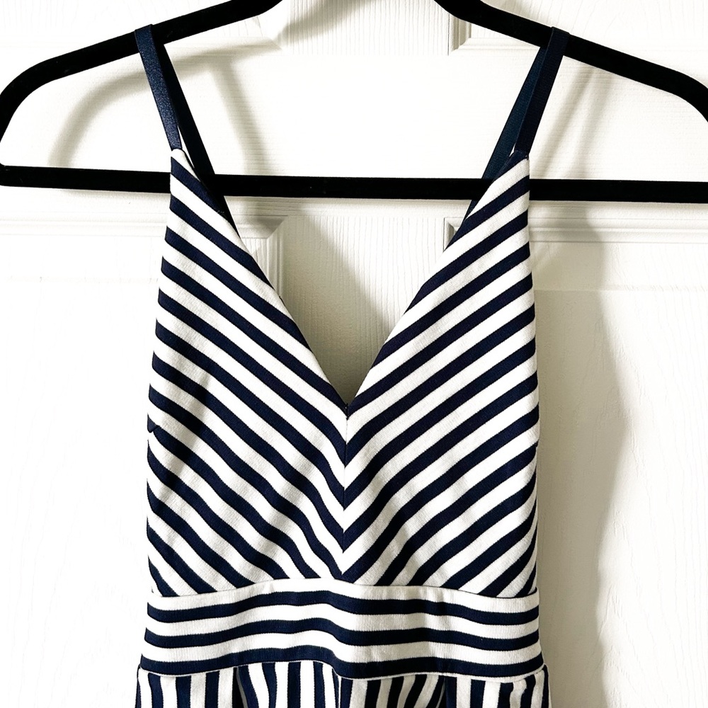 EUC Cross Back Navy & White Striped Dress - Picture 2 of 7